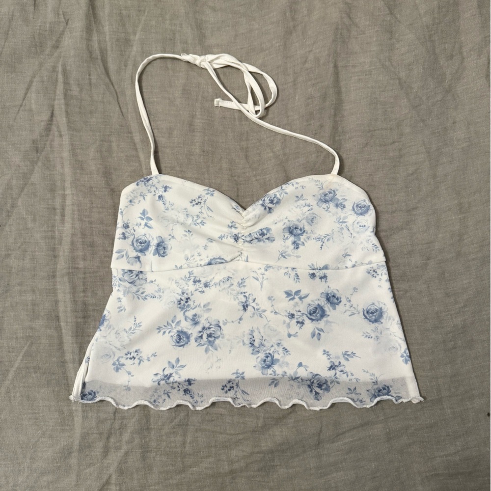 Garage blue floral backless top